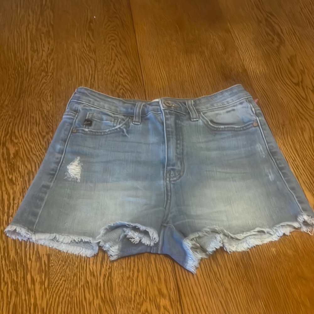 Kancan Kan Can Distressed Denim Shorts Raw Hem Zip Closure Size Small